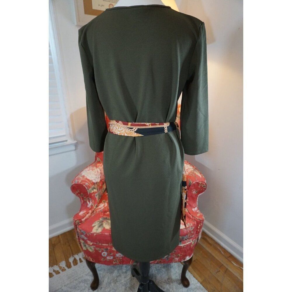 Zara Olive Green Midi Dress with Satin Scarf Belt - Size S - Picture 8 of 16